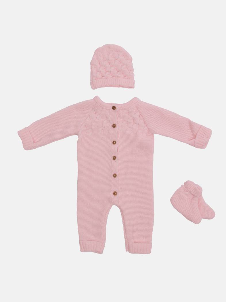 Baby Girl 3-piece Texture Knitted Gift Box Set-Pink