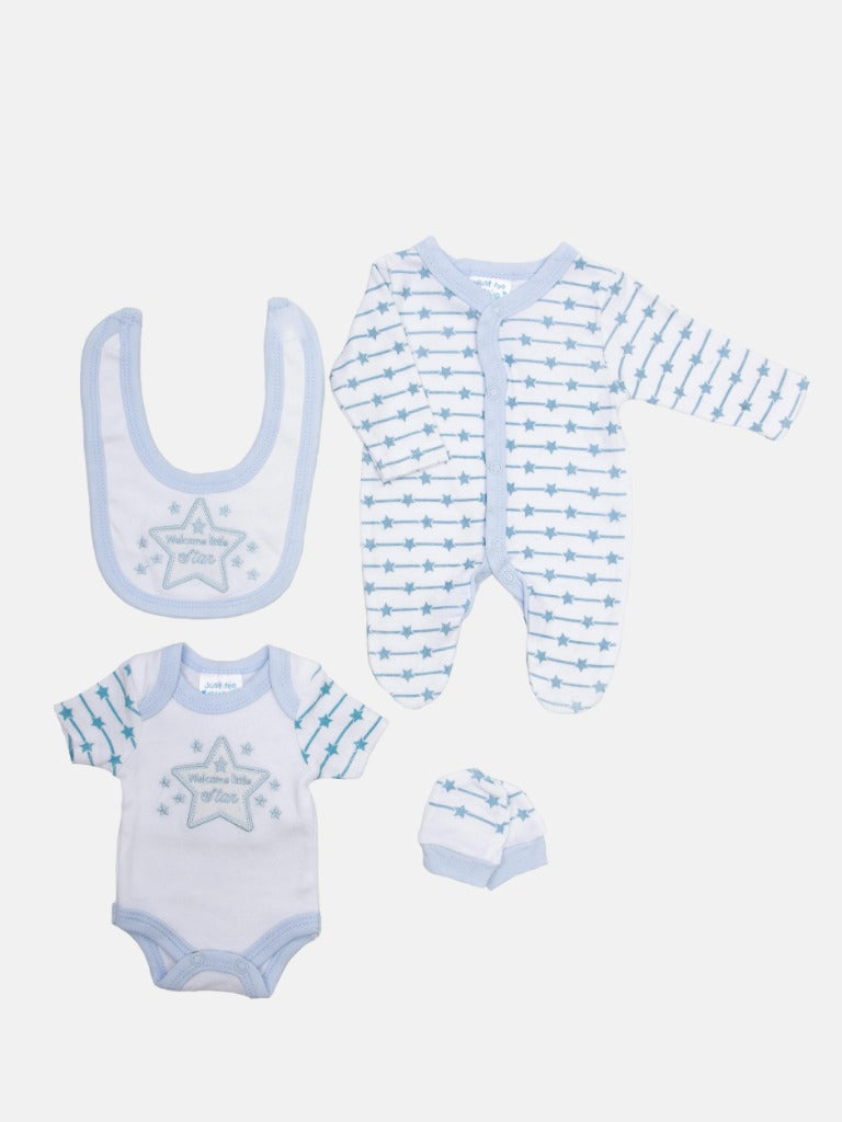 Tiny Baby Boy Star 4 piece set - White and Baby Blue