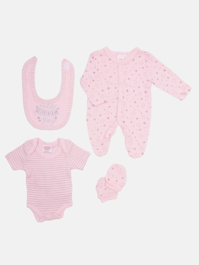 Tiny Baby Girl Striped 4 piece set - Baby Pink