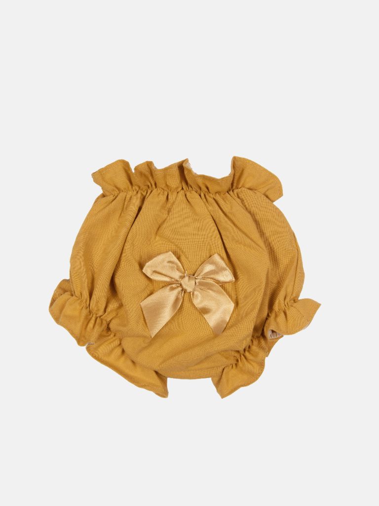 Baby Girl Lucia Collection Dress with Bows and Frilly long sleeve - Mustard