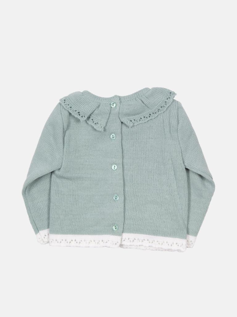 Baby Girl Knitted 3-piece set with bow and Bonnet - Mint Green