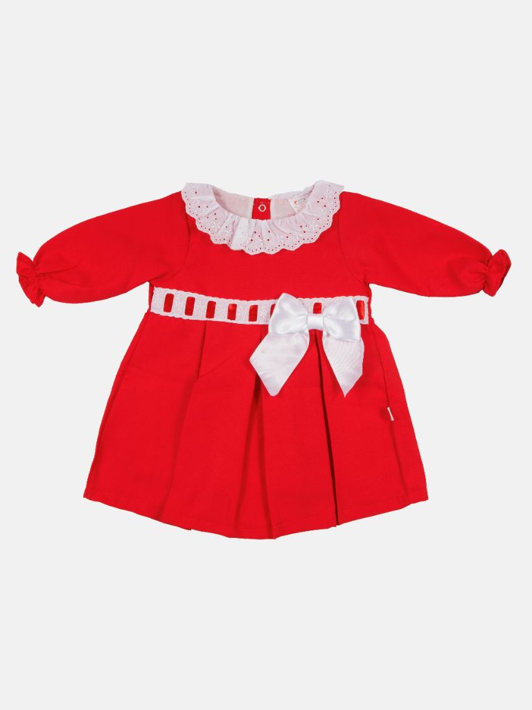 Baby Girl Valentina Dress with Bow and Frills - Red