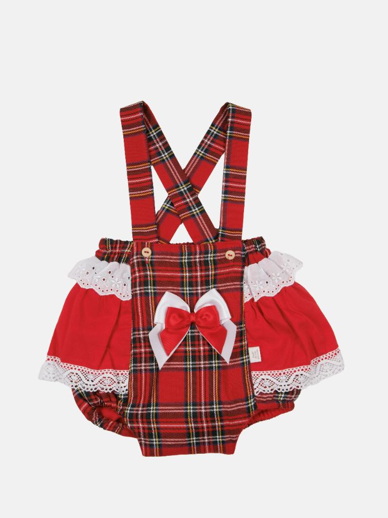 Baby Girl Winter Wonderland Collection Tartan Romper with Frills, Lace and Bows - Tartan and white collar