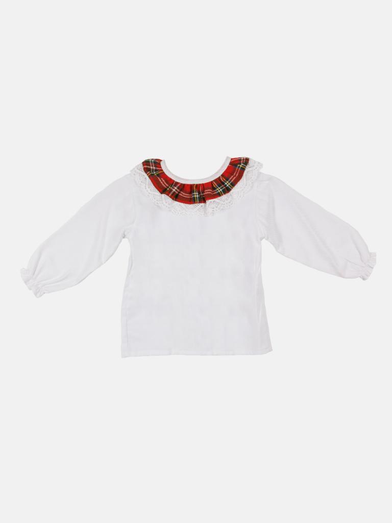Baby Girl Winter Wonderland Collection Tartan Romper with Frills, Lace and Bows - Tartan and white collar