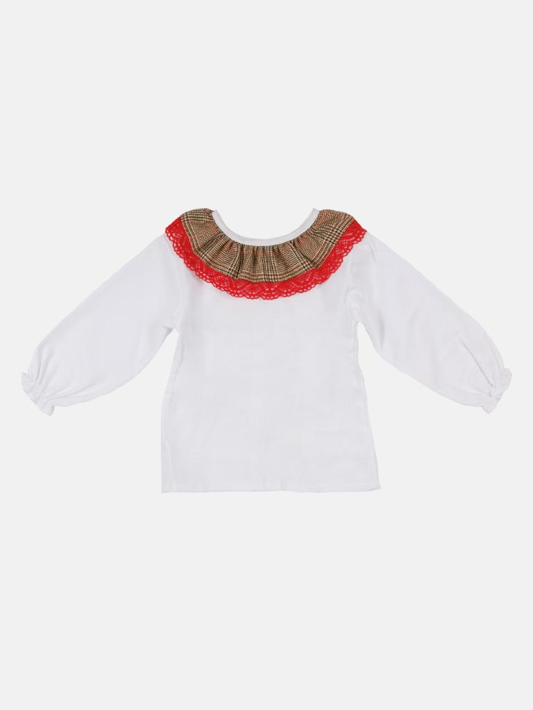 Baby Girl Winter Wonderland Collection Tartan Romper with Frills, Lace and Bows - Beige and Red collar