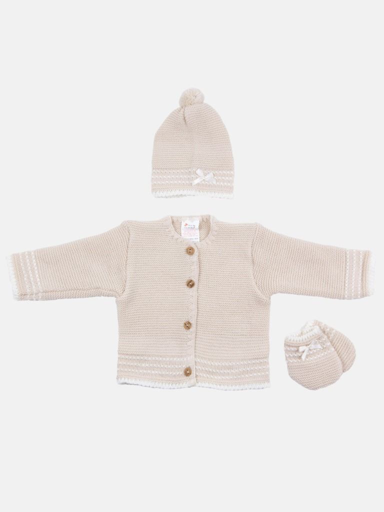 Baby Unisex Palma 3-piece Knitted Gift Box Set - Beige