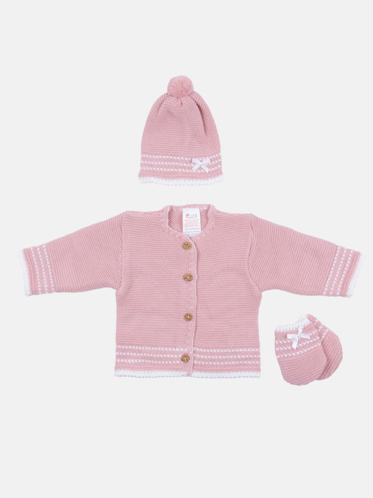 Baby Girl Palma 3-piece Knitted Gift Box Set - Dusty Pink