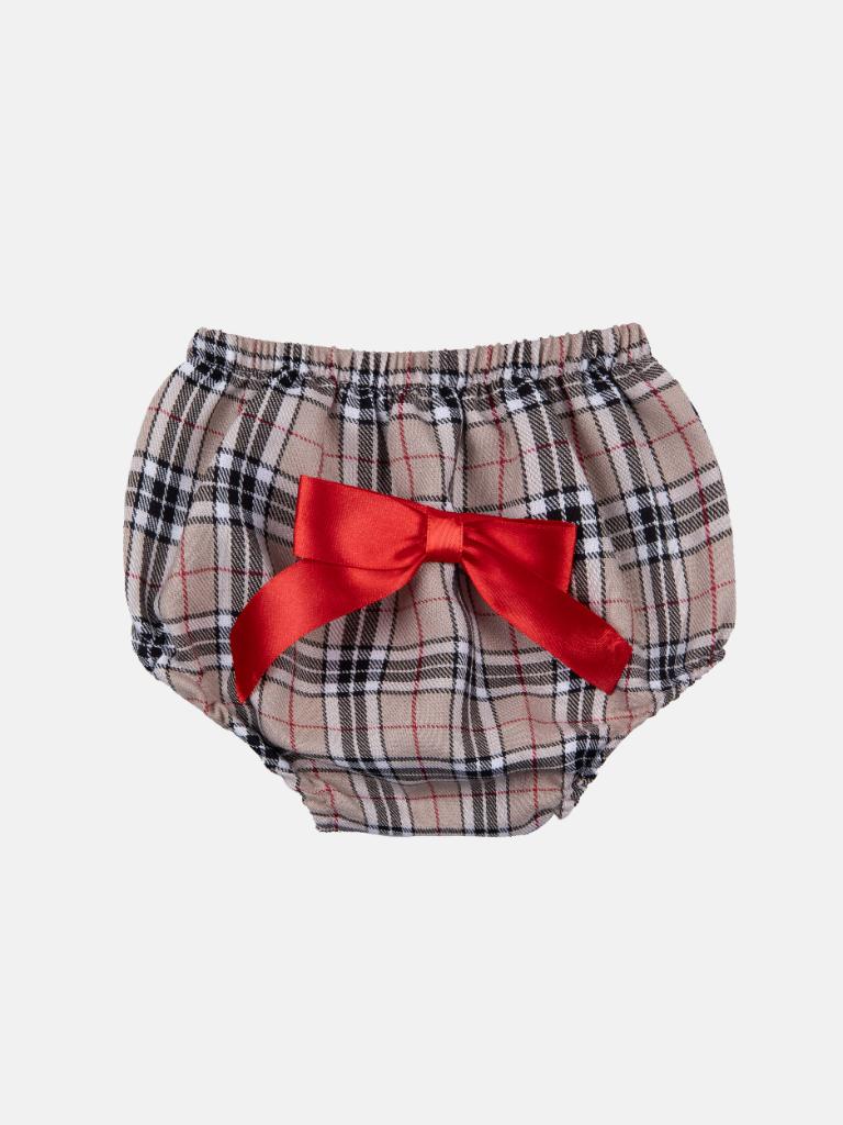 Baby Girl Little Reindeer Collection Tartan Dress with 3 satin bows - Beige