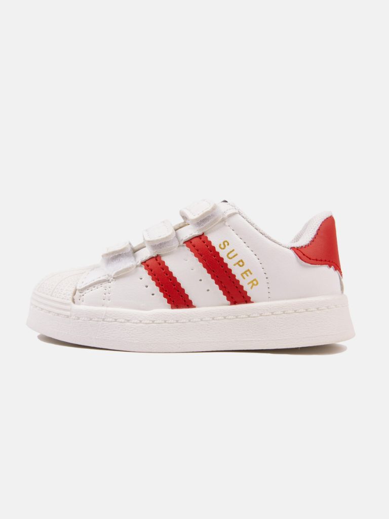 Unisex Triple Strap Trainers with Gold stripes - White and Red