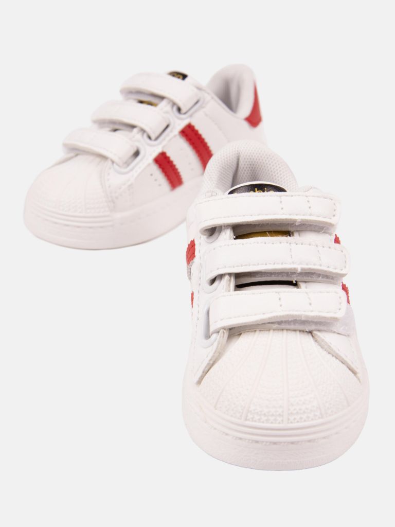 Unisex Triple Strap Trainers with Gold stripes - White and Red