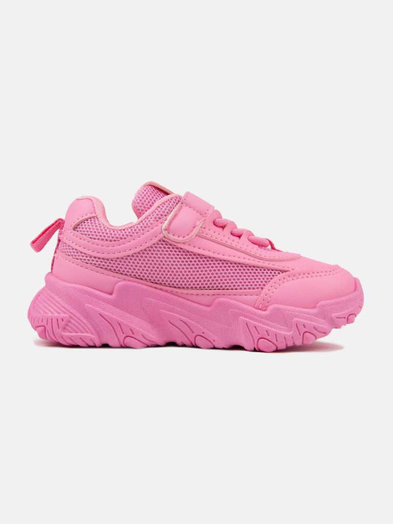 Baby Girl Thick Sole Non-Slip Decorated Sport Trainers with Velcro Strap - Fuschia Pink