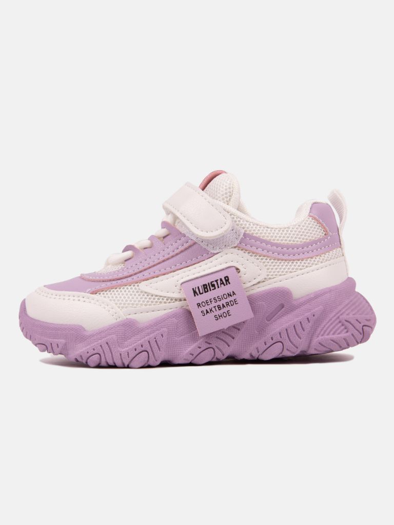 Baby Girl Lace-up Thick Sole Non-Slip Decorated Sport Trainers with Velcro Strap - Lilac and White