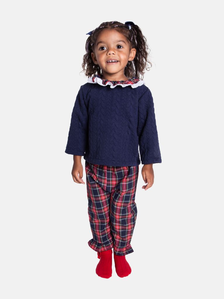Baby Girl Holiday Angel Collection Knitted Frilly 2-piece Sweater and Pyjama Set-Blue and Red