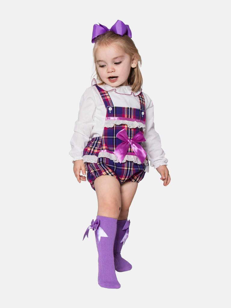 Baby Girl Luxury Tartan Romper - Purple with Lilac Bow