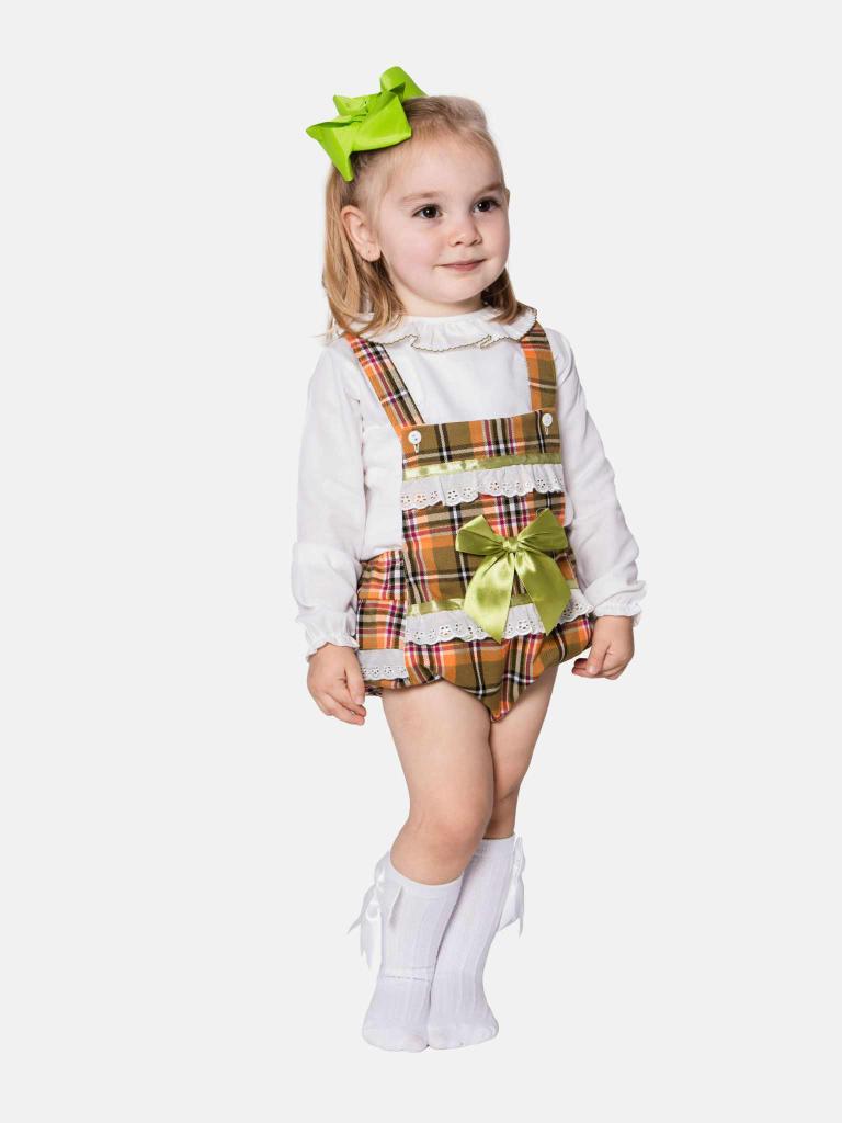 Baby Girl Luxury Tartan Romper - Orange with Green Bow