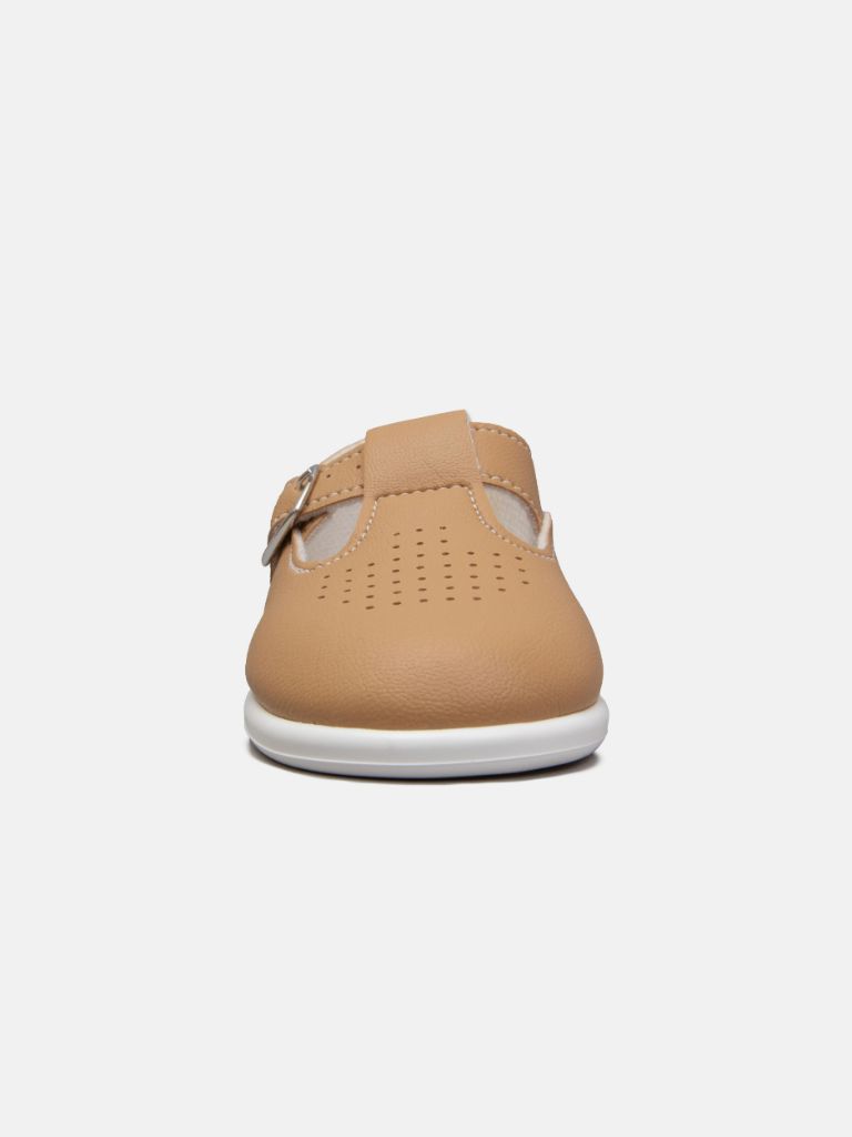 Baypods Hard Sole Boys T-Bar Hole Punched Shoes - Camel Brown