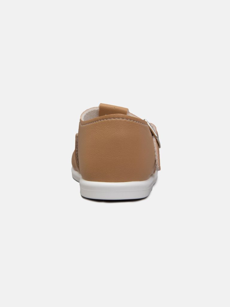 Baypods Hard Sole Boys T-Bar Hole Punched Shoes - Camel Brown
