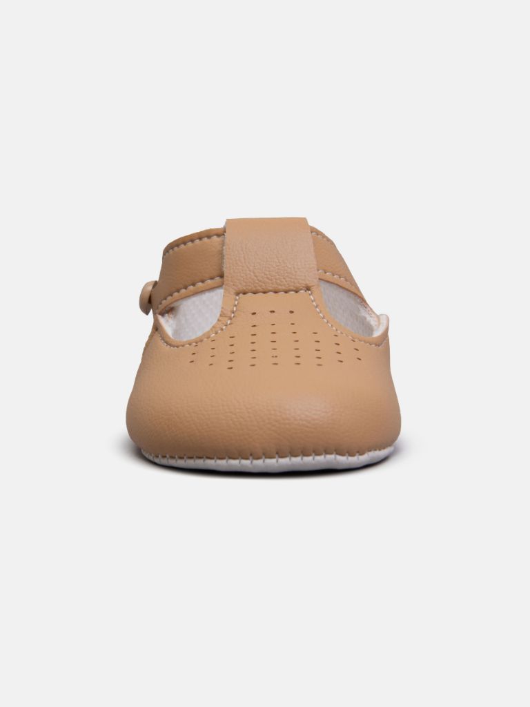 Baypods Soft Sole Boys T-Bar Hole Punched Shoes - Camel Brown