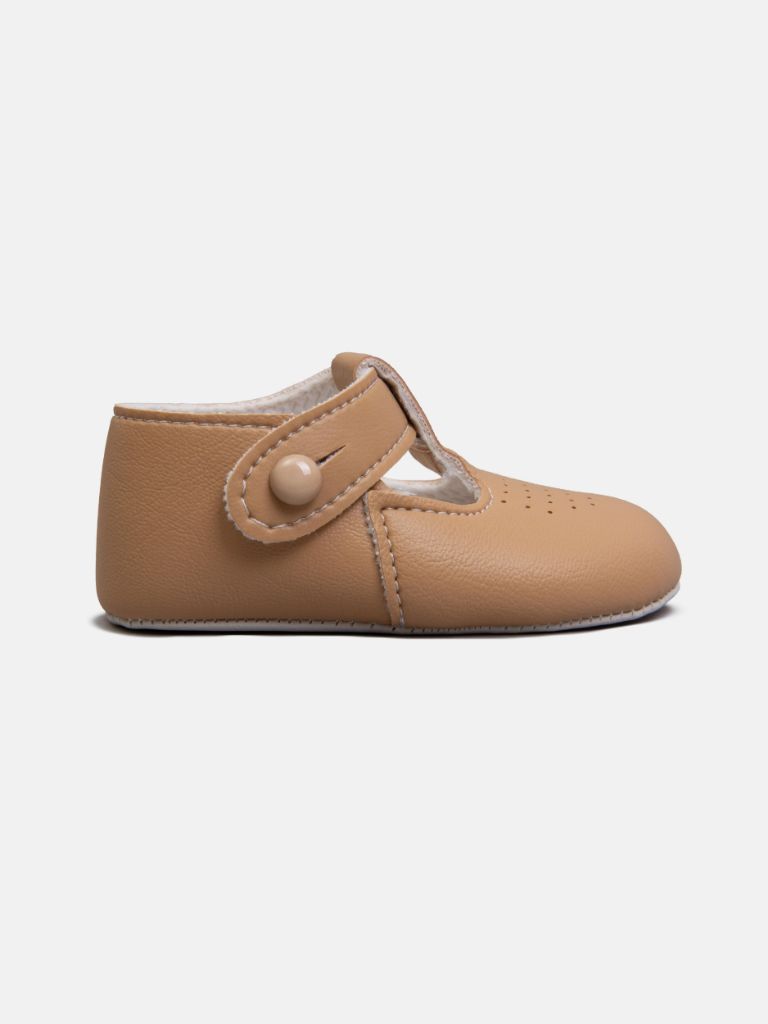 Baypods Soft Sole Boys T-Bar Hole Punched Shoes - Camel Brown