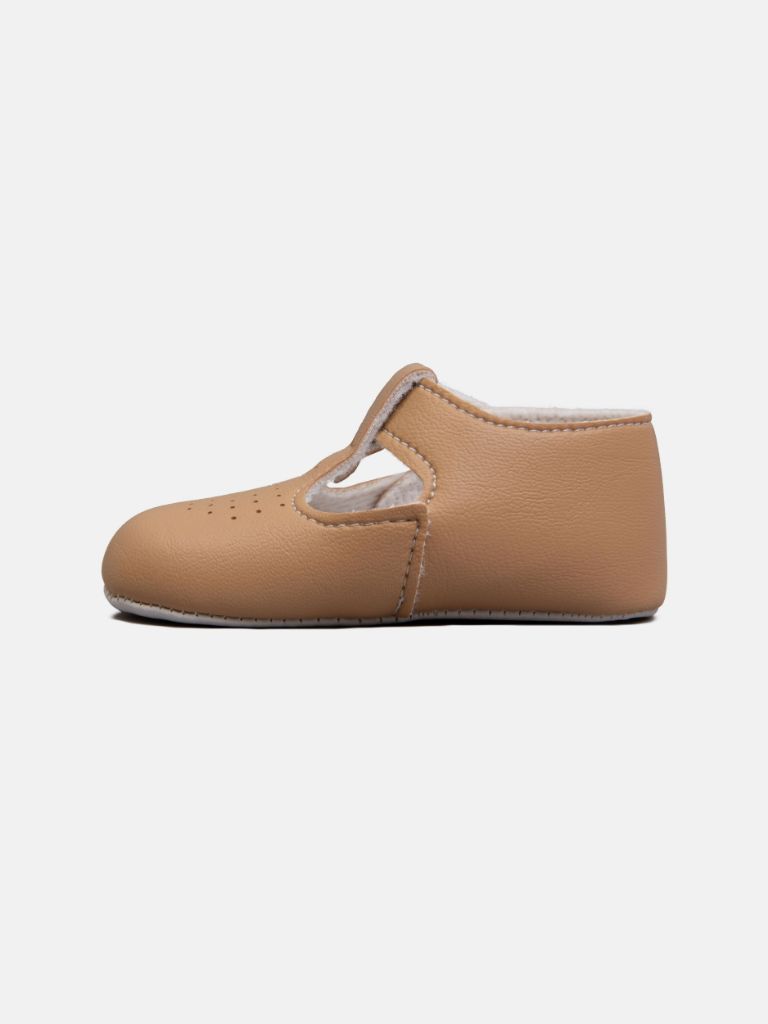 Baypods Soft Sole Boys T-Bar Hole Punched Shoes - Camel Brown