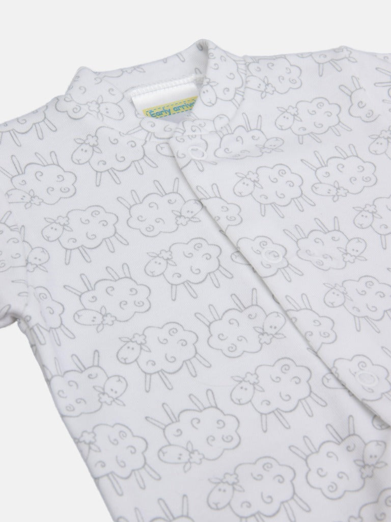 Tiny Baby Unisex Sheep Sleepsuit - White & Grey
