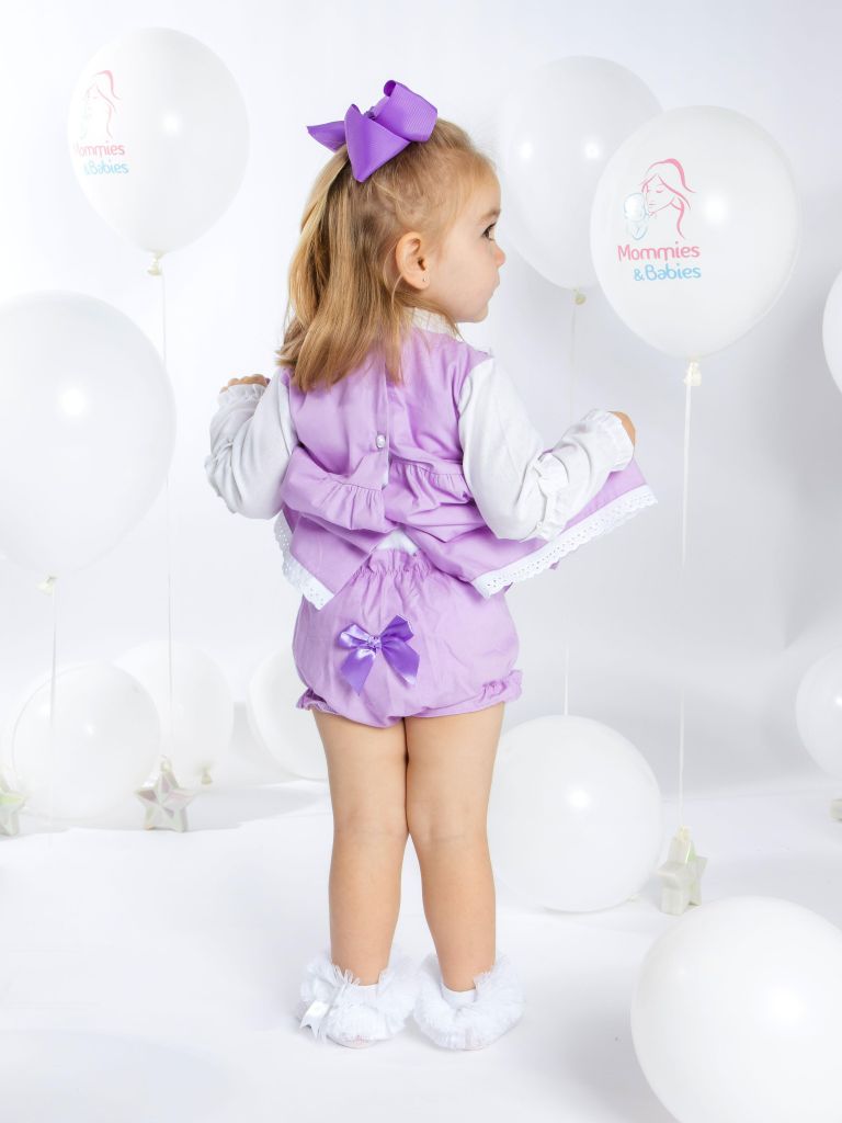 Baby Girl Lucia Collection Dress with Bows and Frilly long sleeve - Purple