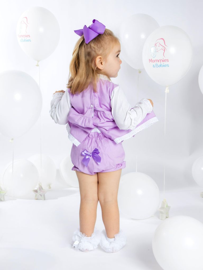 Baby Girl Lucia Collection Dress with Bows and Frilly long sleeve - Purple