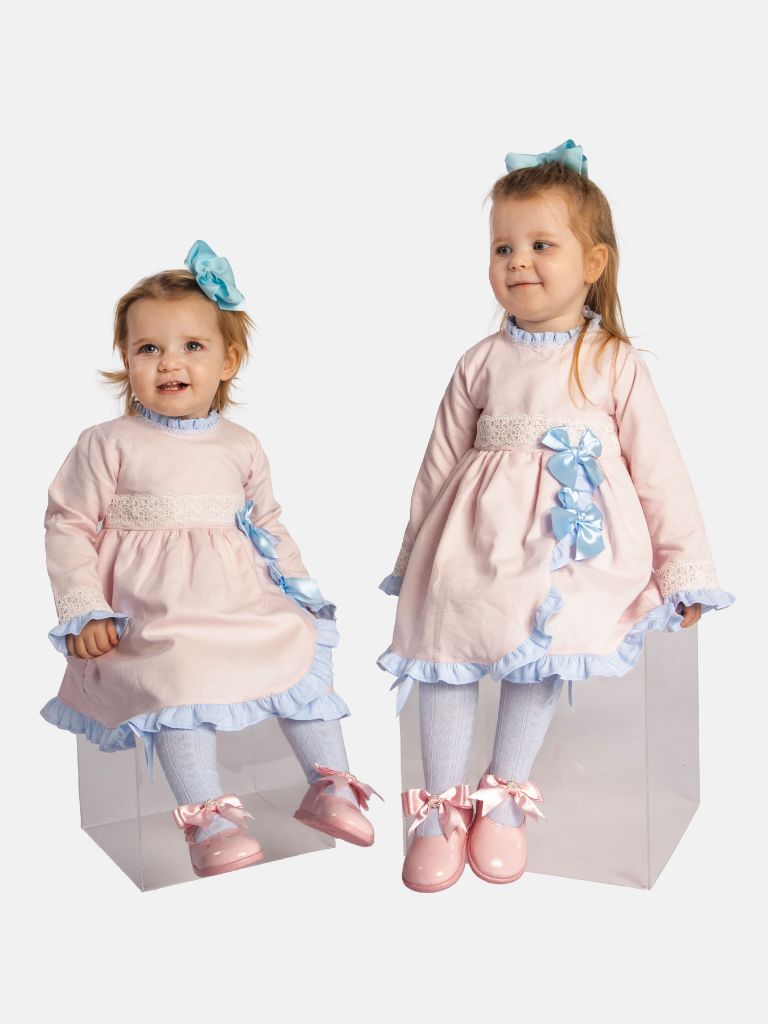 Baby Girl Lorianna Collection Spanish Dress with Ruffles and Bows - Baby Pink