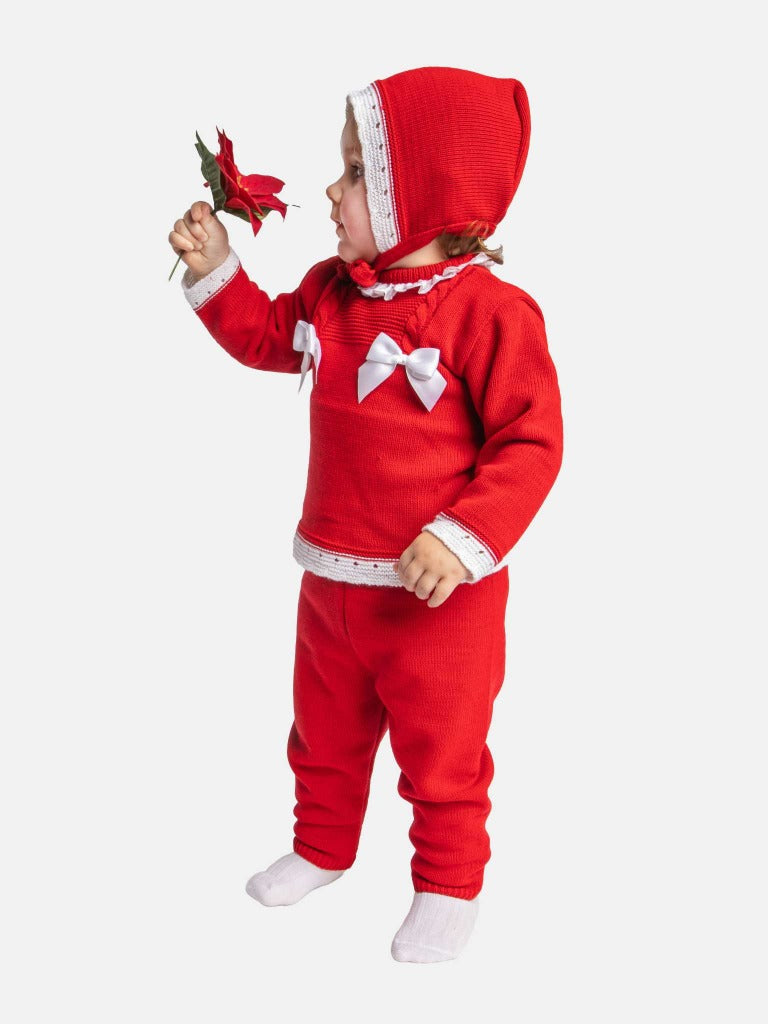 Baby Girl Ana Collection 3-piece Knitted Set with Bonnet - Red