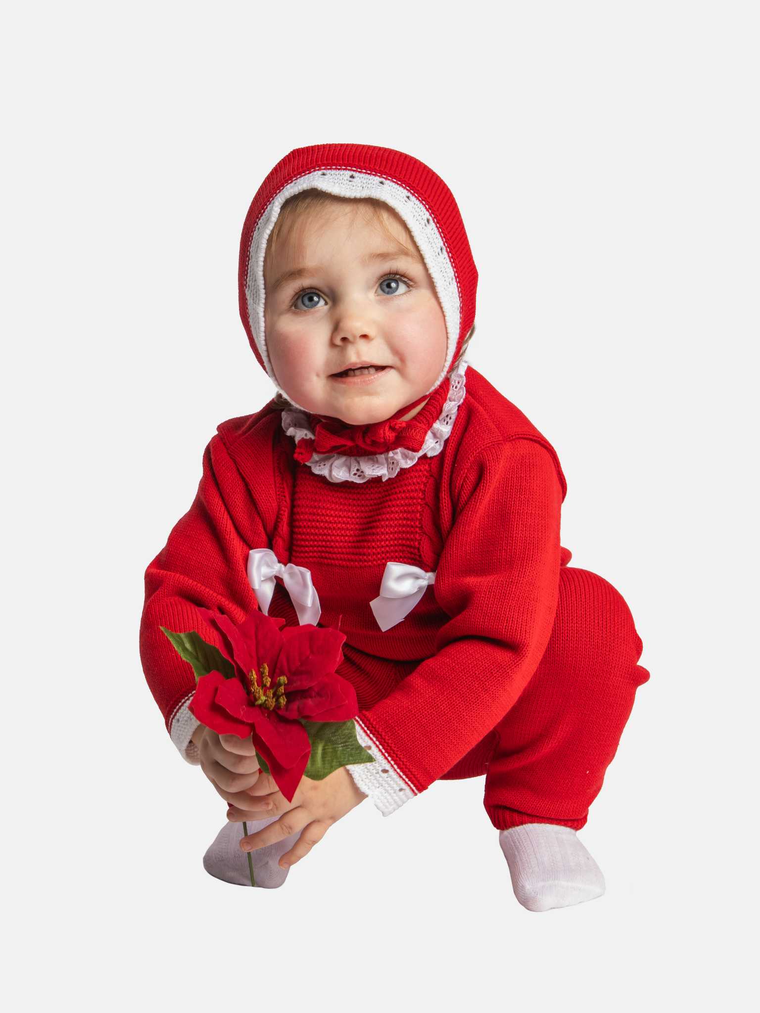 Baby Girl Ana Collection 3-piece Knitted Set with Bonnet - Red