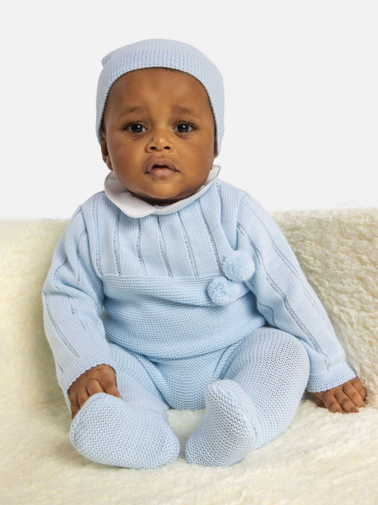 Baby Boy Hugo Collection 3-piece Knitted Set - Baby Blue
