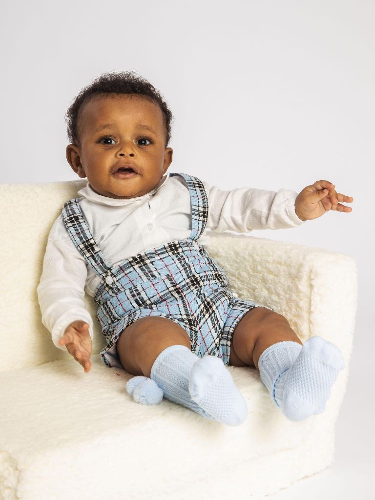 Baby Girl/Boy Matching Baby Blue Tartan Romper Bundle