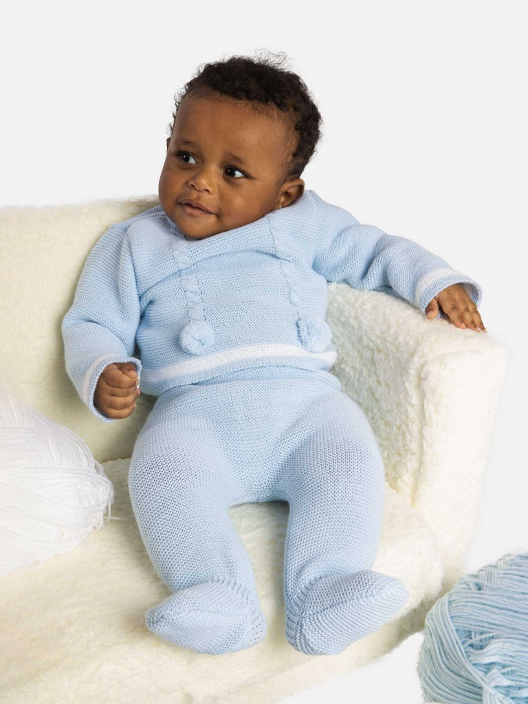 Baby Boy Luis Collection 3-piece Baby Blue Knitted Set with Pom-poms