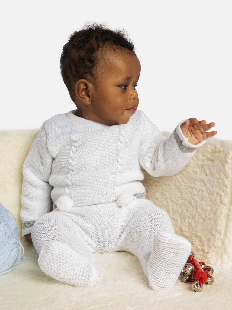 Baby Boy Luis Collection 3-piece Knitted Set with Pom-poms - White