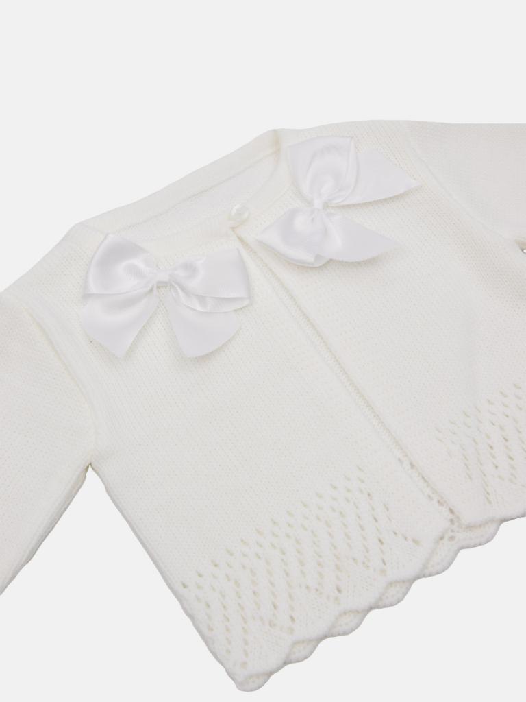 Baby Girl Cardigan with 2 Big Bows - White