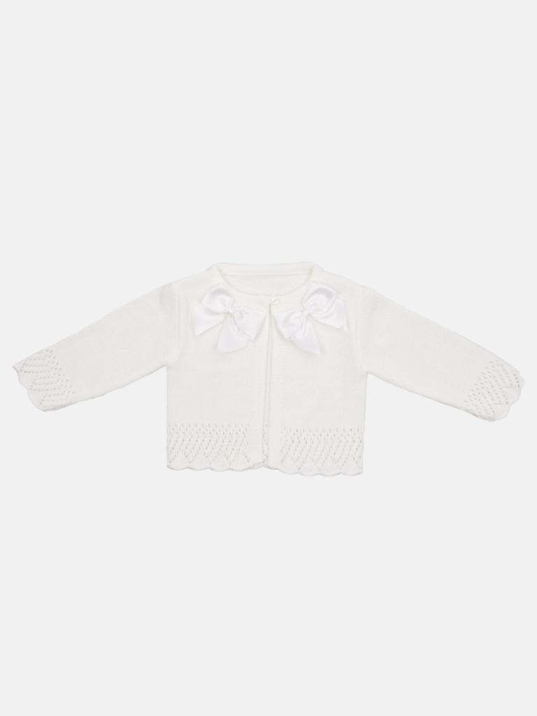 Baby Girl Cardigan with 2 Big Bows - White