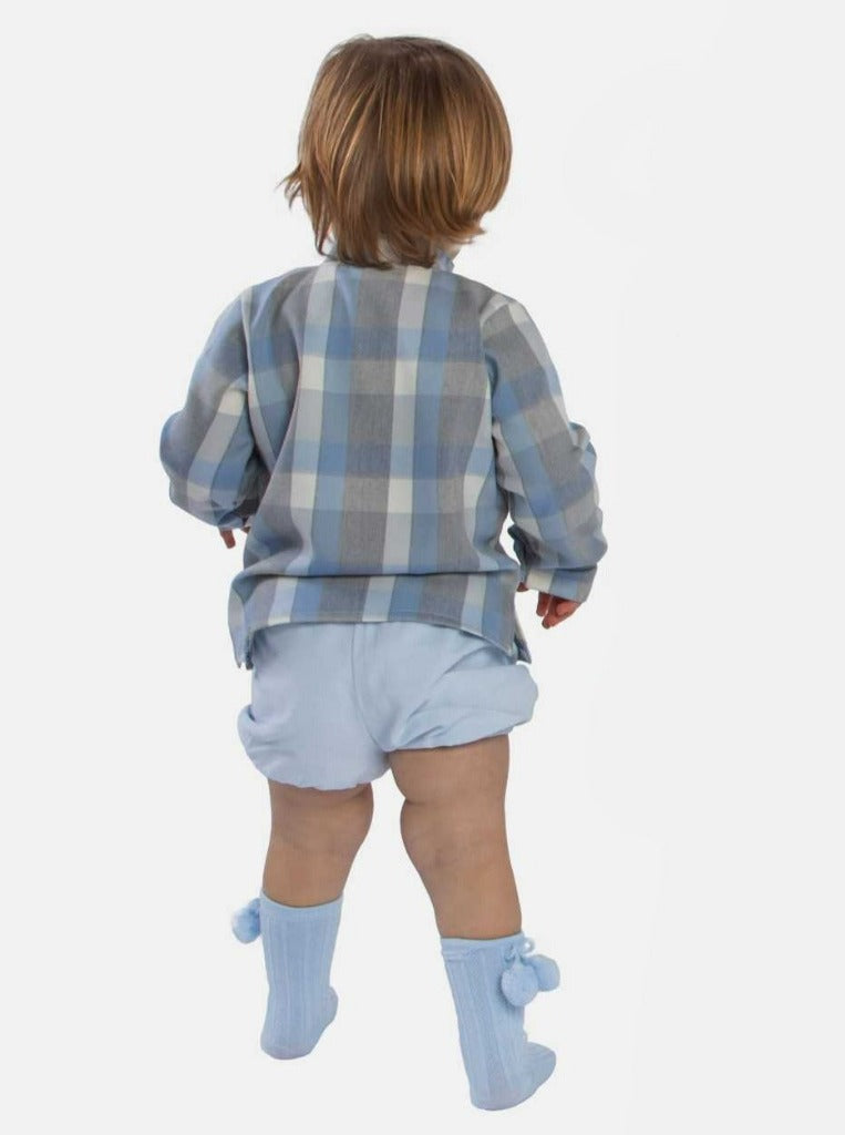 Baby Boy Aiden Collection Tartan Spanish Shirt with Jam Pants - Baby Blue