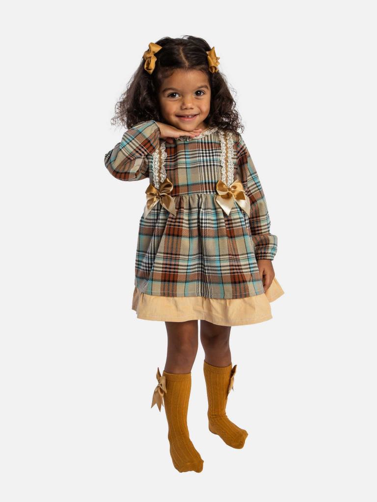 Baby Girl Ava Collection Mustard Yellow Tartan Spanish Dress