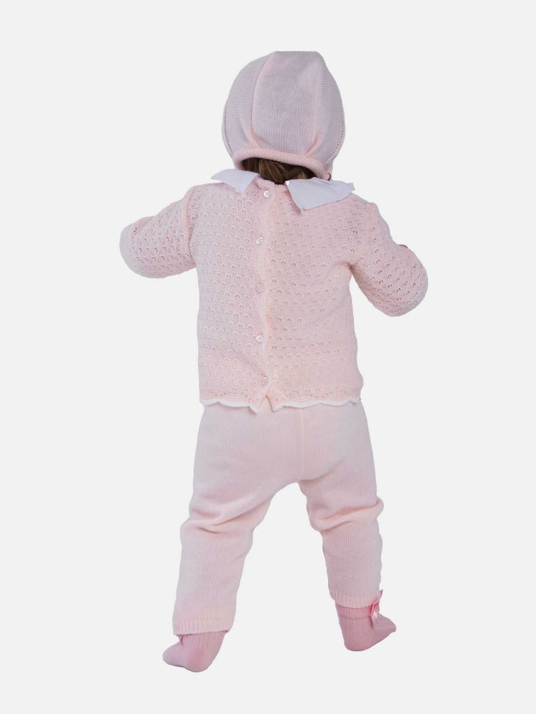 Baby Girl Mia Collection 3-piece Knitted Set with Bow and Bonnet - Baby Pink