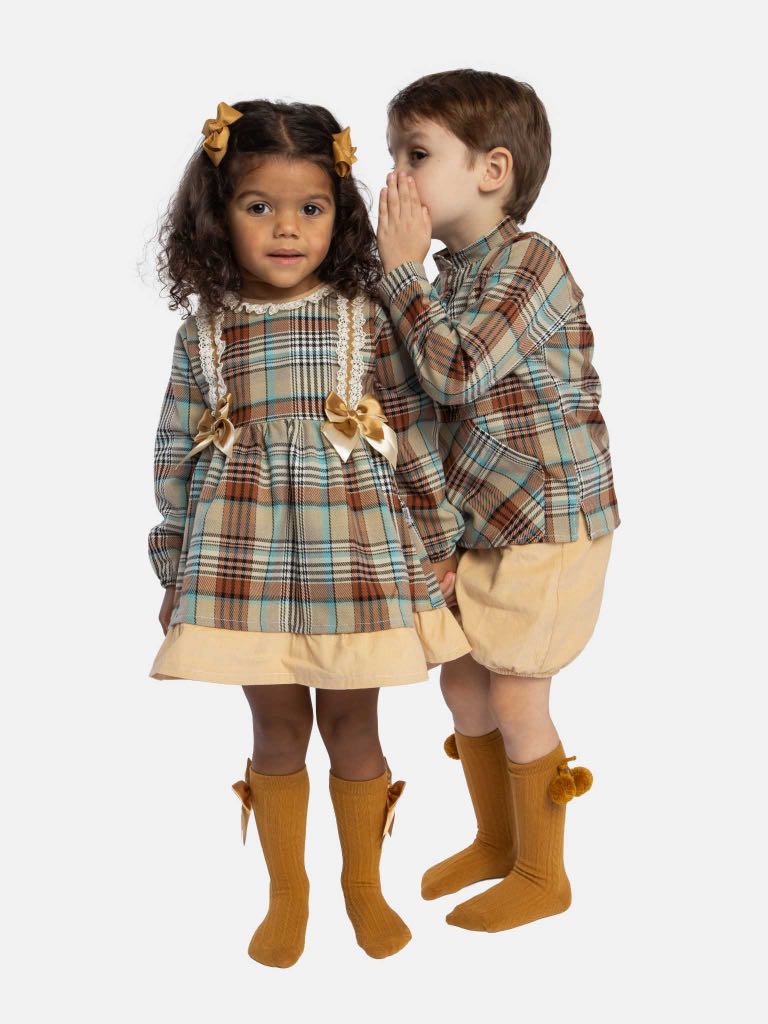 Baby Boy Aiden Collection Tartan Spanish Shirt with Jam Pants - Mustard Yellow