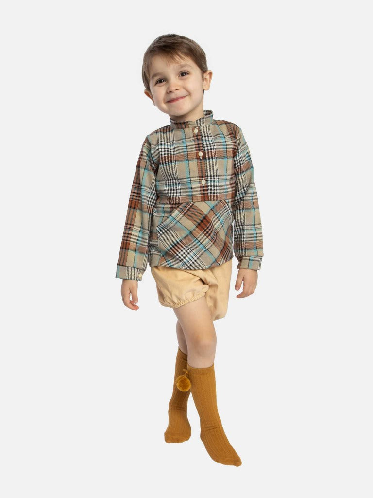 Baby Boy Aiden Collection Tartan Spanish Shirt with Jam Pants - Mustard Yellow