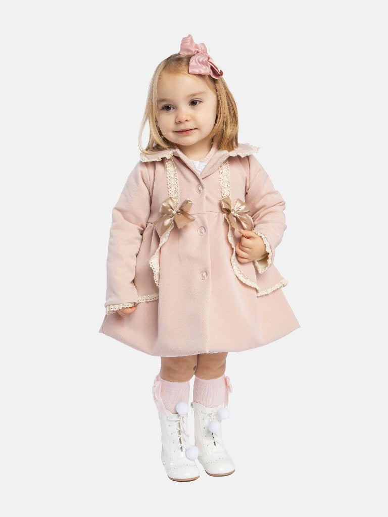 Baby Girl Rose Pink Luxury Spanish Coat with Lace and Bows