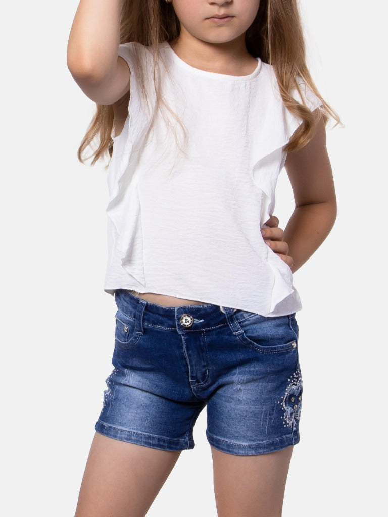 Junior Girl Aurelie French Collection Summer Ruffled Top with short sleeves - White