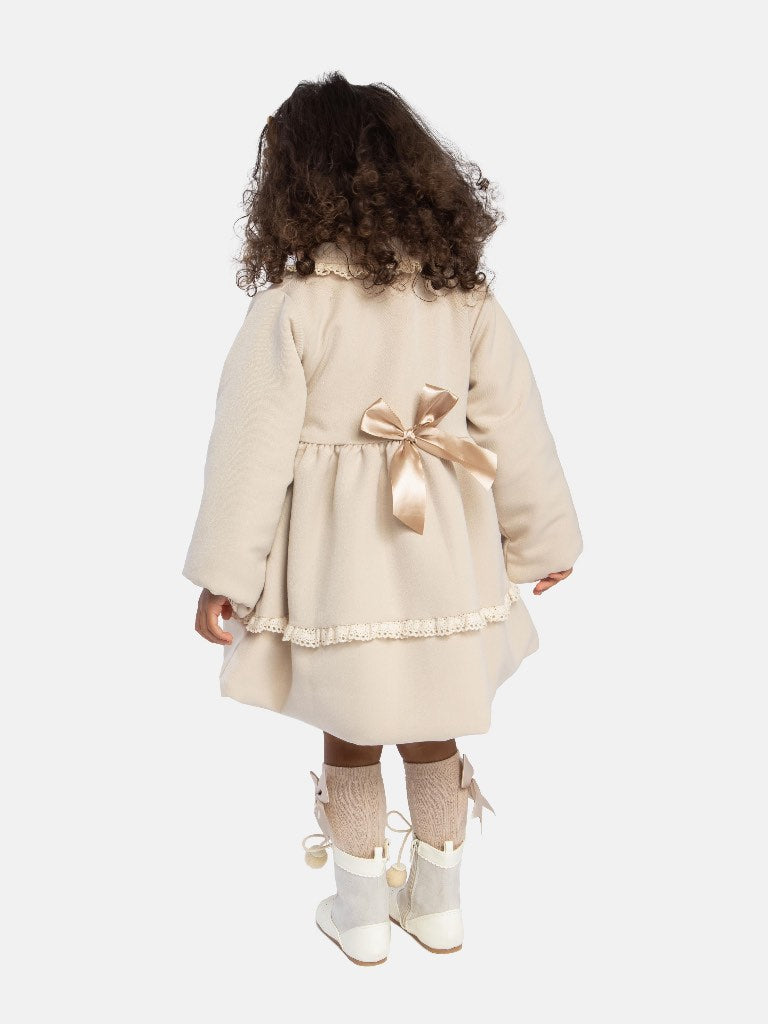 Baby Girl Light Luxury Spanish Coat with Lace and Bows-Beige