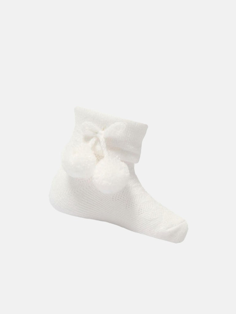 Baby Unisex Knitted Pom-pom White Ankle Socks