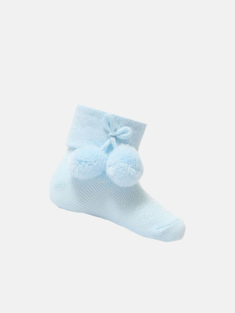 Baby Unisex Knitted Pom-pom Baby Blue Ankle Socks