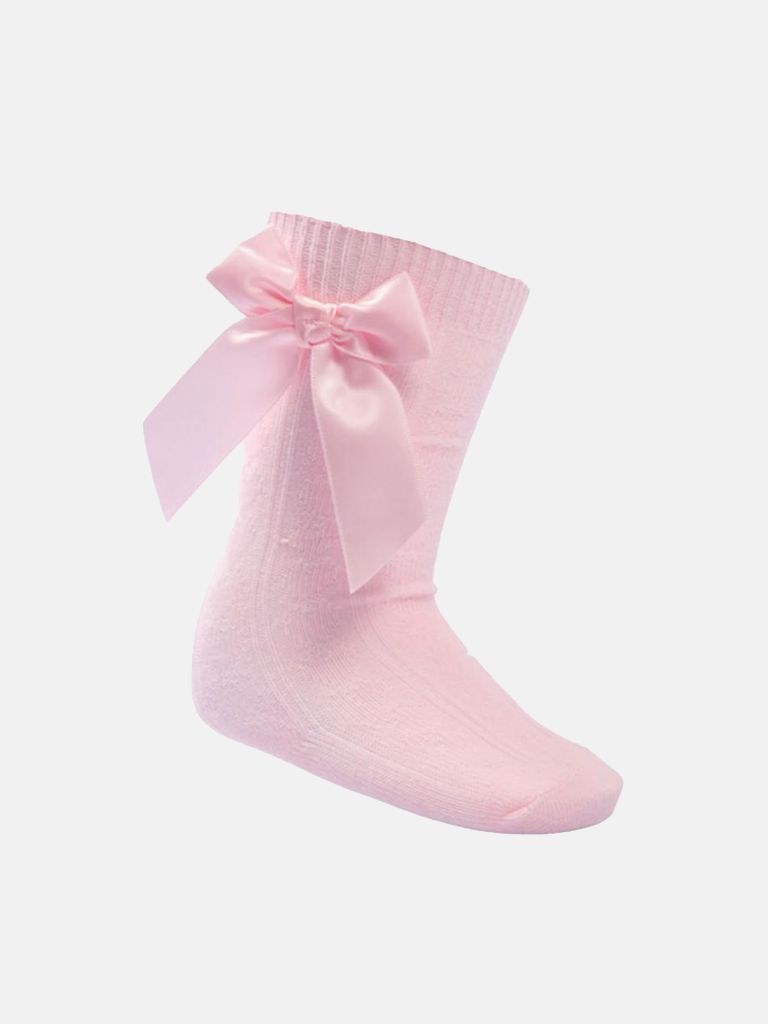 Baby Girl Adorable Knee Socks with Satin Bow - Baby Pink