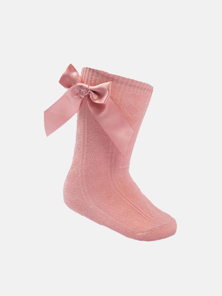 Baby Girl Adorable Knee Socks with Satin Bow - Coral Pink