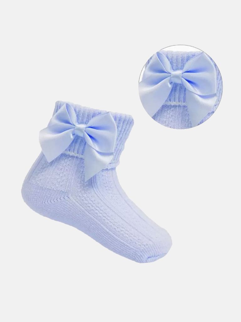 Baby Girl Pretty Ankle Socks with Satin Bow - Baby Blue