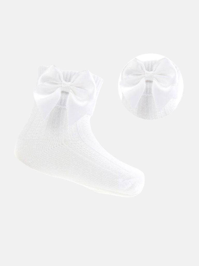 Baby Girl Pretty Ankle Socks with Satin Bow - White